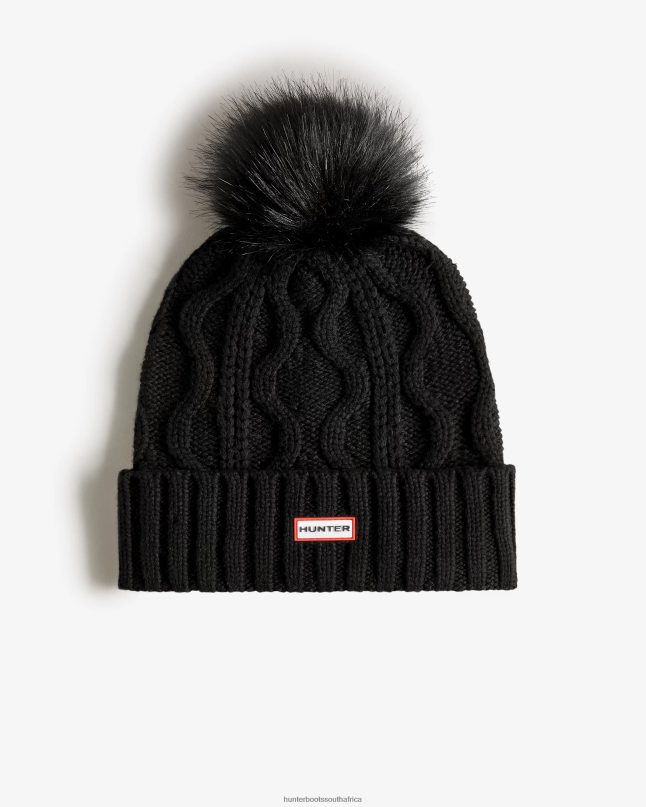 Men Cable Cuff Pompom Beanie 8D4VJ493 Hunter Black