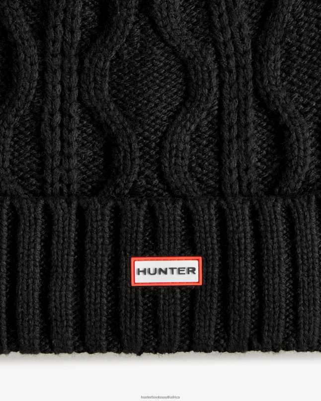 Men Cable Cuff Pompom Beanie 8D4VJ493 Hunter Black