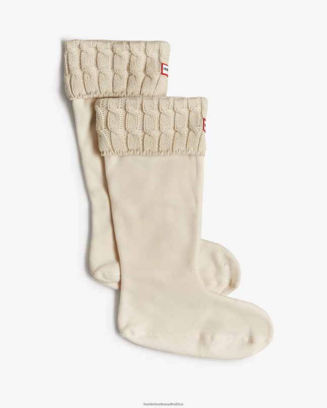 Men Recycled 6 Stitch Cable Cuff Tall Boot Socks 8D4VJ375 Hunter White