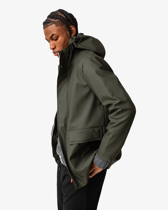 Men Lightweight Waterproof Rain Jacket 8D4VJ609 Hunter Dark Olive