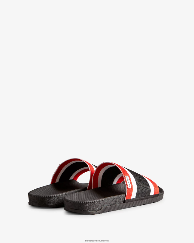 Men Tri Colour Elastic Slides 8D4VJ568 Hunter Black/Red/White