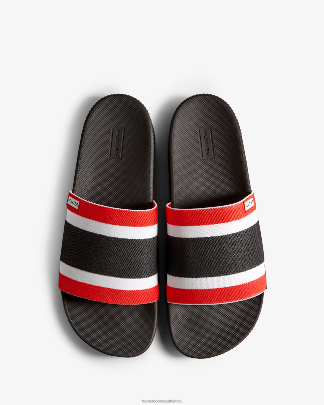 Men Tri Colour Elastic Slides 8D4VJ568 Hunter Black/Red/White