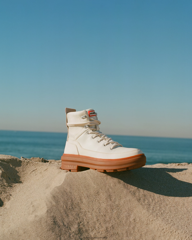 Women Rebel Explorer Leather Commando Boots 8D4VJ254 Hunter Shaded White/Gum