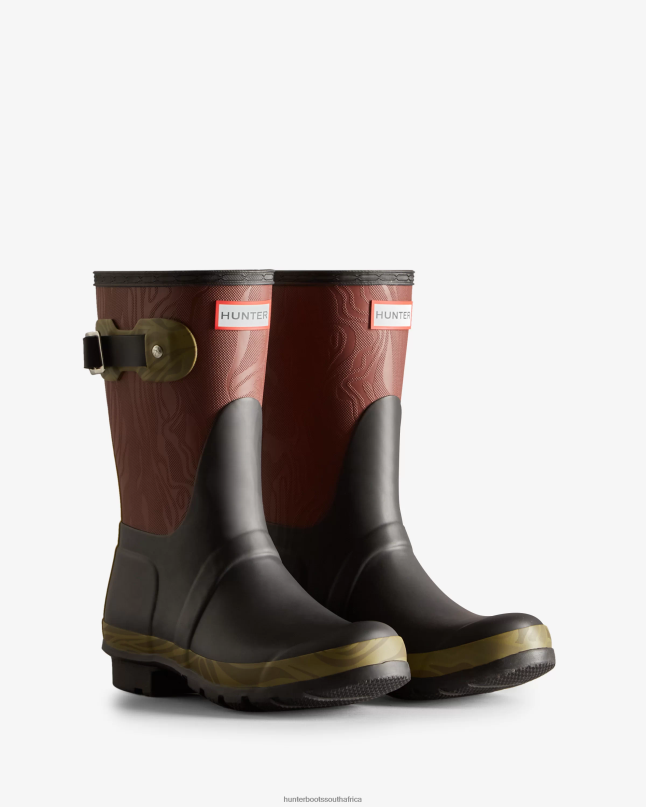 Women Erosion Texture Patchwork Short Rain Boots 8D4VJ316 Hunter Erosion Texture Patchwork