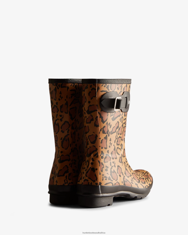 Women Leopard Print Short Rain Boots 8D4VJ128 Hunter Rich Tan/Saddle/Black