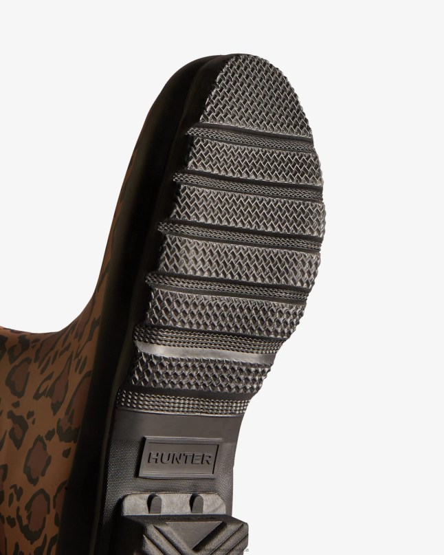 Women Leopard Print Short Rain Boots 8D4VJ128 Hunter Rich Tan/Saddle/Black