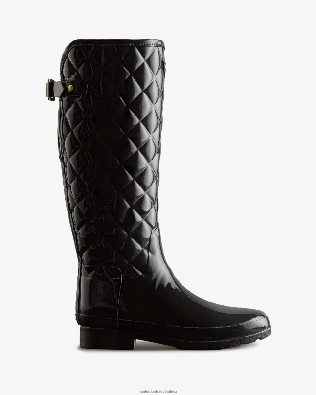 Women Refined Slim Fit Adjustable Quilted Tall Rain Boots 8D4VJ92 Hunter Black