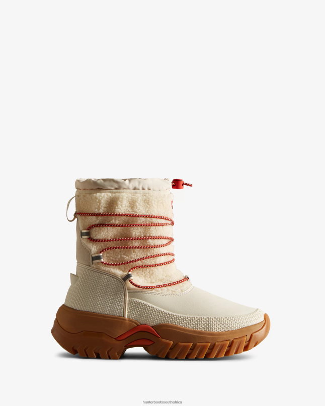 Women Wanderer Vegan Shearling Insulated Short Snow Boots 8D4VJ320 Hunter White Willow/Gum