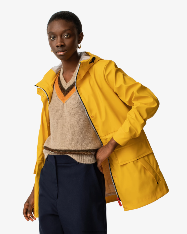 Women Lightweight Waterproof Rain Jacket 8D4VJ338 Hunter Yellow