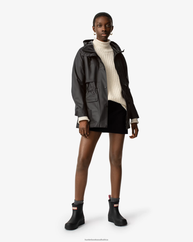 Women Play Transparent Vinyl Waterproof Jacket 8D4VJ353 Hunter Black