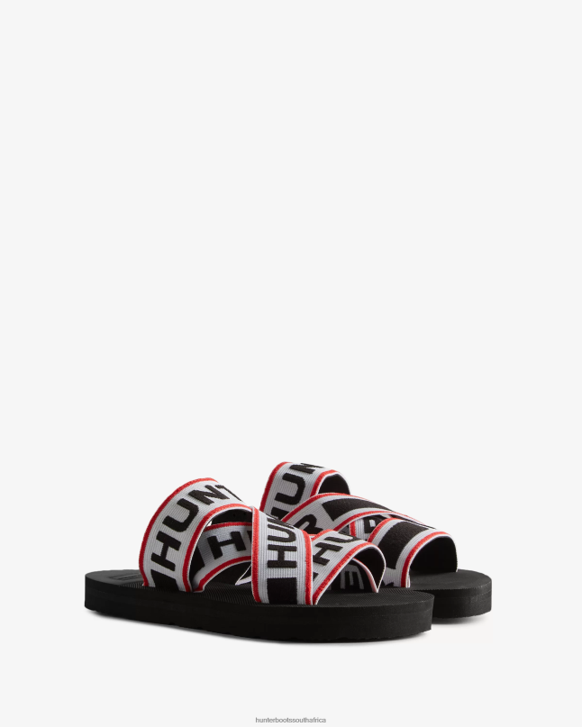 Women Elastic Crossover Logo Slides 8D4VJ107 Hunter Black/Red/White