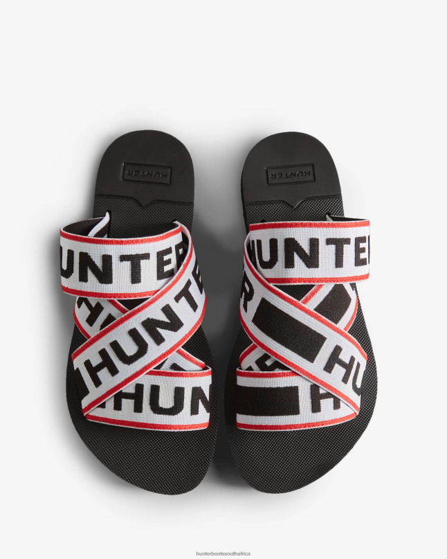 Women Elastic Crossover Logo Slides 8D4VJ107 Hunter Black/Red/White